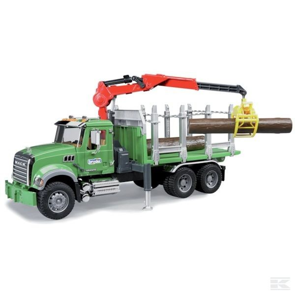 BRUDER ZABAWKA   Zabawka ciężarówka do przewozu drewna z żurawiem Mack Granite